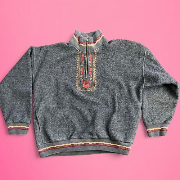 Unique Vintage Other - Vintage 90s embroidered fleece dad zip up
